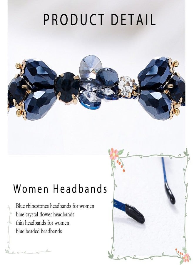 Firuilo Blue Headbands Rhinestones Thin Hair Bands Sparkle Crystal Beaded Head Bands for Women(Blue) - Image 4